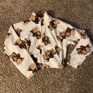 Teddy Bear Print Fleece Jacket